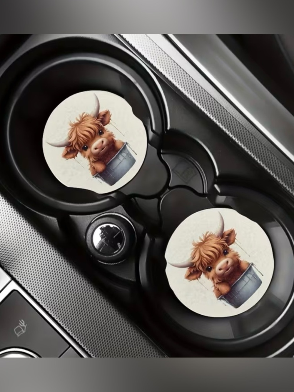 Highland Cow Cute Car Coaster Set  of 2 NWT